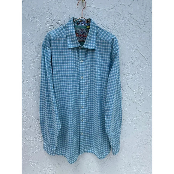 Robert Graham Mens Box Pattern Long Sleeve Polo Blue White Size 2XL - Picture 1 of 10